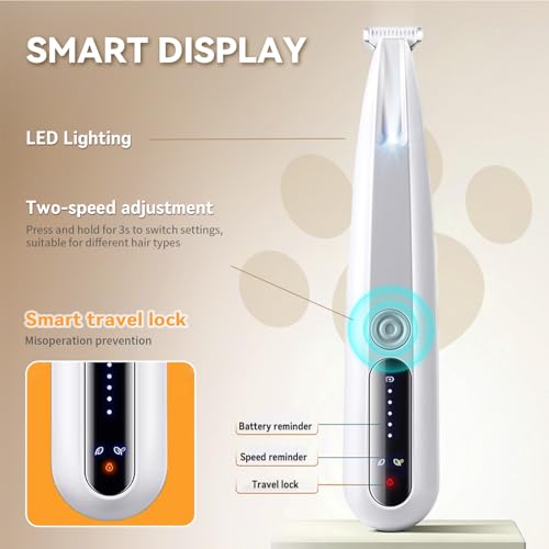 MOONEON 2026 New Pet Precision Trimmer, Dog Paw Trimmer with LED Light, Low Noise, IP68 Waterproof, Dual-Speed Motor, Suit for Trimming Paw, Ear, Face, Butt, Eyebrows, USB Rechageble