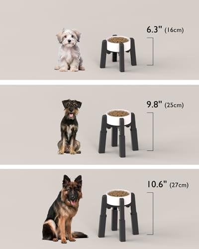 CZPET Dog Bowl Stand with Adjustable Height and Width [Stand Only], Elevated Pet Water & Food Feeder for Medium & Large Dogs, Stable and Anti-Slip Raied Bowl