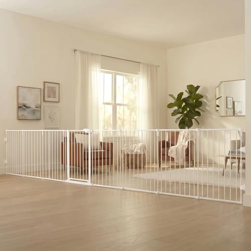 Regalo Safety 192" Super Wide Baby Gate & Play Yard, 2-in-1 Convertible Extra Wide Safety Barrier, Hardware Mounted for Toddlers & Pets, Tested & Safe for 30 Years, American Designed & Owned, White