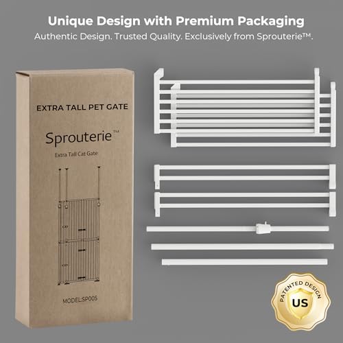 Sprouterie Extra Tall Cat Gate for Doorway: 74.8"-90.5" Tall Cat Gates for Pet 30.3"-38.2" Wide Pressure Mount No Wall Drilling for Indoor Stairs Doorway Room Door Dog Safety Barrier No Toddler