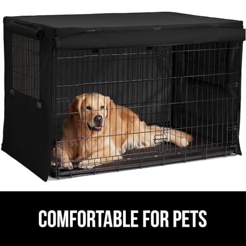 GORILLA GRIP Dog Crate Covers Compatible with Amazon Basics Dog Crates, All Sides Open, Privacy Cover Fits 36" Wire Kennel, Breathable Mesh Windows, Light Reducing Puppy Training Cage Topper, Black
