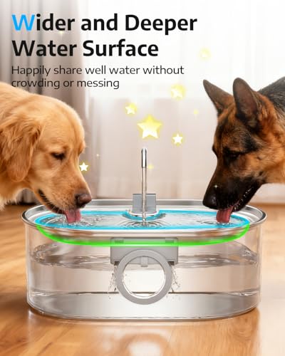 4.2Gal Dog Water Fountain for Large Dogs, 16L Stainless Steel Dog Fountain Water Bowl with Multi-Filtration & Deeper Drinking Tray, Extra Large Pet Water Fountain with Water Window & LED, Ultra-Quiet