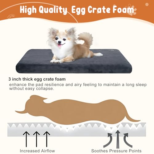 EMPSIGN Stylish Dog Bed Mat Dog Crate Pad Mattress Reversible (Cool & Warm), Water Proof Linings, Removable Machine Washable Cover, Firm Support Pet Crate Bed for Small to XX-Large Dogs, Grey
