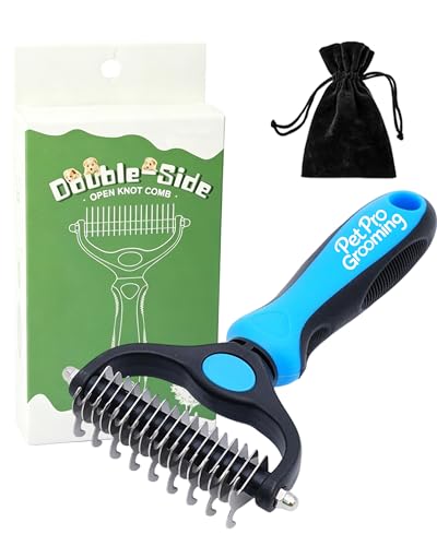Pet Pro Grooming Tool, 2-In-1 Double-Sided Grooming Tool, Deshedding Dog Brush, Pet Shedding Remover Rounded-Tooth Comb For Painlessly Removing Knots And Loose Hair (Blue-Large)