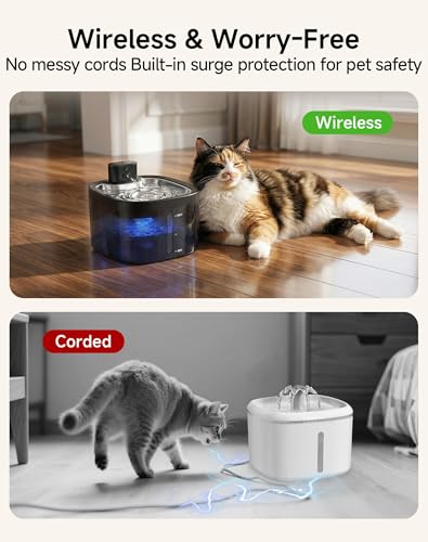 Cat Water Fountain Cordless: Battery Operated 118oz/3.5L Pet Water Fountain for Cats Indoor with Motion Sensor, Cat Drinking Fountains with Stainless Steel Tray, Ultra Quiet, Easy-to-Clean