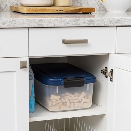 IRIS USA Airtight Dog Food Storage Container, Up to 14 lbs, Dog Cat Bird and Other Pet Food Treats Storage Bin, Dog Cat Wet Food Cans, Keep Fresh, BPA Free, Stackable, Navy