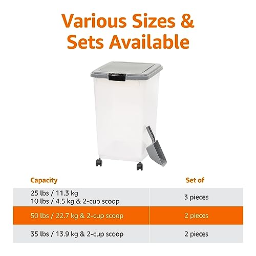 Amazon Basics Airtight Pet Food Storage Container with Scoop, BPA Free, Removable Wheels, 69 QT, Gray