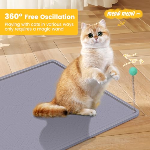 Silicone Cat Litter Mat with Toy, 38x25 Inch Large - Waterproof, Easy Clean Trapping Mat for Kitty Litter Box, Non-Slip Litter Box mat for Hardwood Floors & Carpet Protection (Grey)