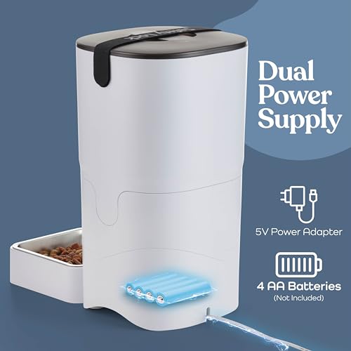 Smart Automatic Cat Feeder - 6-L Reliable Automatic Cat Food Dispenser with Display LCD Screen for Easy Set Up - (White)