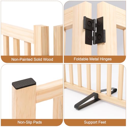 YOCAN Non-Painted Wood FreeStanding Pet Gate for Dogs,Wooden Dog Gates for Doorways, Stairs,The House, Dog Fences Indoor Puppy Gate-2 Panel H:23”