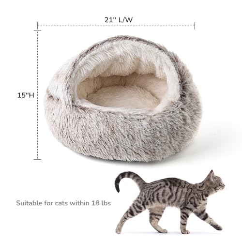 CATISM Plush Hooded Cat Bed, Calming Nest, Self-Warming Cave, Cozy Pod for Indoor Cats or Small Dogs, Removable Washable Cove With Non-Slip Bottom