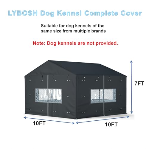 Outdoor Dog Kennel Cover Full Coverage for 10'Dx10'Wx7'H Dog Cages,600D Heavy Duty Waterproof Large Dog Kennel Cover,(Kennel not included) Black