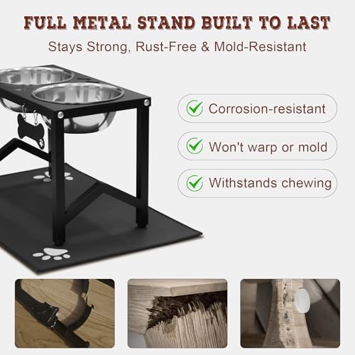 Flodomix Elevated Dog Bowls, Metal Raised Dog Bowl Stand with 2 Thick 58oz Stainless Steel Food Bowls & Non-Slip Mat - 11.8" Tall for Medium/Large Breeds