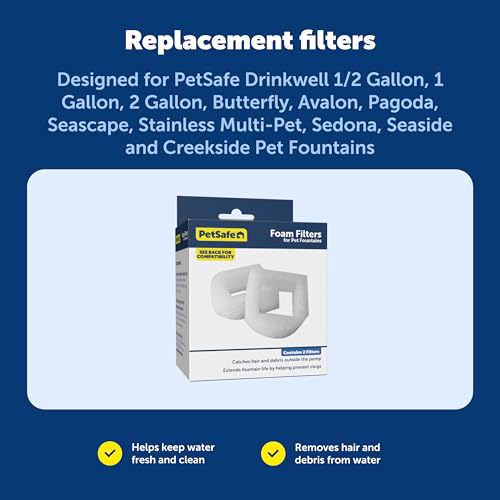 PetSafe Drinkwell Replacement Foam Filters - Compatible with PetSafe Ceramic and Stainless Steel Pet Fountains for Water Dispensers, 2 Pack (PAC00-13711)