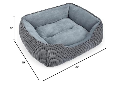 MIXJOY Dog Bed for Large Medium Small Dogs, Rectangle Washable Sleeping Puppy Bed, Soft Calming Cat Beds for Indoor Cats, Orthopedic Pet Sofa Bed, Anti-Slip Bottom with Multiple Size (20'', Grey)