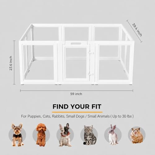 EVERFRONT Clear Acrylic Dog Playpen - Clear Dog Play Pen - Easy Assemble Acrylic Dog Playpen - Puppy Playpen, Cat Playpen, Small Animal Playpen, Dog Play Pen Indoors