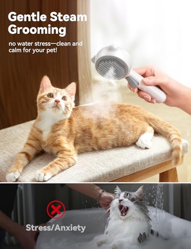 Cat Steam Brush, Brushes for Indoor Cats with Release Button, Dual Speed Spray USB Rechargeable Grooming Supplies, Cat Brush for Shedding Suitable for All Long-haired and Short-haired Pets