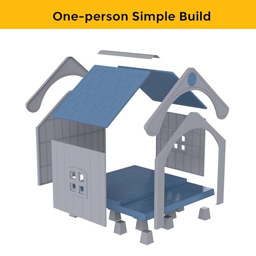 COZIWOW Large Dog House Outdoor Waterproof Plastic Pet Shelter with Porch, All-Weather Insulated Dog Kennel for Medium to Large Dogs, Easy Assembly, 36.6”L x 34.3”W x 37.8”H