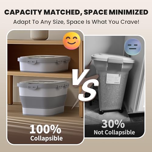 DDMOMMY 35-40 Lbs Airtight Dog Food Storage Container, Collapsible Dog Food Container with Lid, Wheels, Date Track, Large Pet food storage Container for Rice,Flour,Sugar,Dog Food Scoop,2PCS Containers