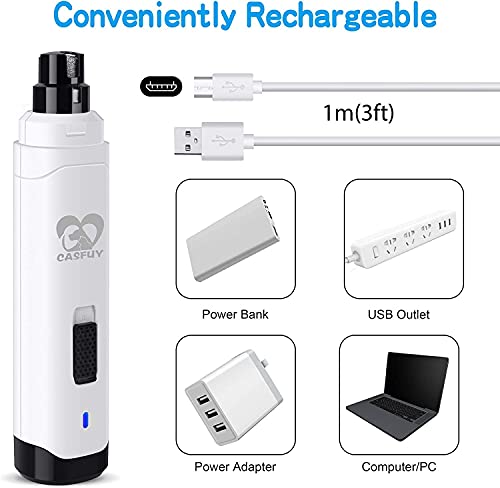 Casfuy Dog Nail Grinder Upgraded - Professional 2-Speed Whisper-Quiet Electric Pet Nail Trimmer Painless Paws Grooming & Smoothing for Small Medium Large Dogs & Cats (White)