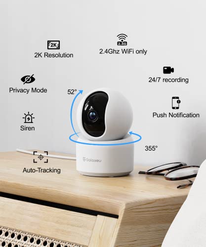GALAYOU Indoor Security Camera 2K, Pet Camera, 360 Degree 2.4G WiFi Home Security Camera for Baby/Elder/Nanny with Night Vision, 24/7 SD Card Storage, Works with Alexa and Google Assistant G2-2Pack