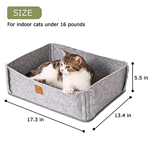 TIGOADT Felt Cat Scratcher Lounge Box with Removable Cardboard,Rectangular Cat Bed with Corrugated Board, Pet Scratching Pad for Furniture Protection, Training Toy (Gray)
