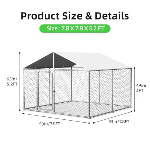 Docagt 7.8'x7.8' Large Outdoor Dog Kennel, Heavy Duty Dog Enclosure with Roof, Weather Resistant Cover and Security Lock(93"x93")