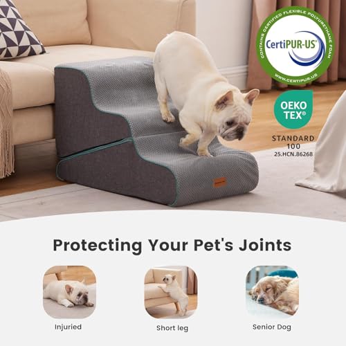 Gardner Pet Dog Stairs for Small Dogs 16.5" H, 2 in 1 Transformable 3-Step Pet Stairs and ramp, Dog Steps for Couch (13-20 in) with Durable Non-Slip Waterproof Cover and CertiPUR-US Certified Foam