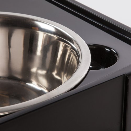 IRIS USA Dog Bowls Elevated with Storage, 15" H Raised Feeding Station, Dog Bowl Stand with Airtight Food Storage Holds 47 lbs, 2 Removable 64 oz Stainless Steel Bowls for Large Dogs, Smoke/Black