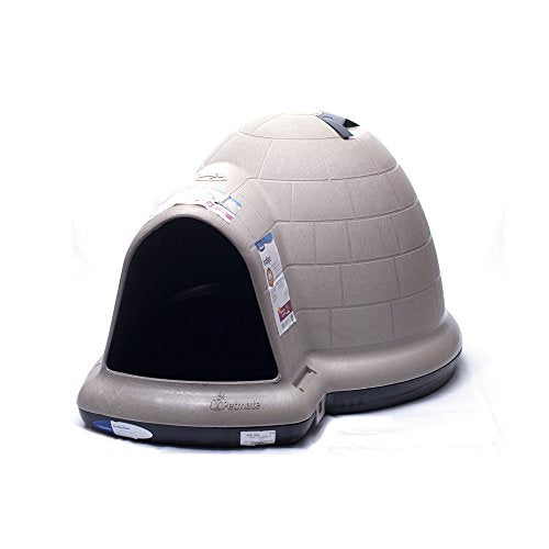 Petmate Large Dog House Outdoor Weatherproof - Indigo Igloo Dog House, Made in USA, for Large Dogs 50 to 90 pounds, TAUPE/BLACK