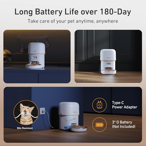 Yuposl Automatic Cat Feeders - 2L Cat Food Dispenser Easy to Use, Timed Automatic Pet Feeder with Over 180-day Battery Life, 1-6 Meals Dry Food Programmable Portion Control Also for Dogs