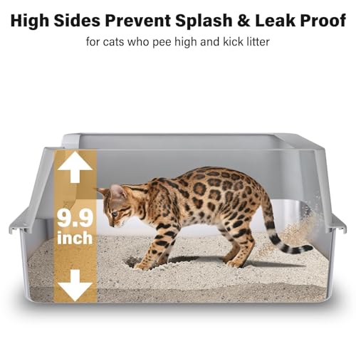 Stainless Steel Litter Box, Extra Large Litter Boxes for Big Cats, XL Metal Cat Litter Box with High Sides Lid, Anti-Urine Leakage, Never Absorbs Odors, Easy Cleaning, Non-Stick, Include Scoop and Mat