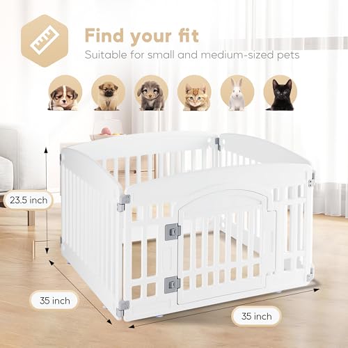 Simple Deluxe 24" 4-Panel Dog Playpen, Durable Pet Playpen with Secure Locking Door for Puppies & Small/Medium Dogs, Portable & Foldable Pet Fence, White