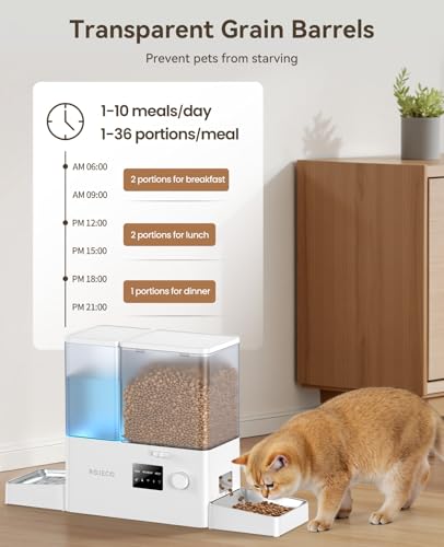 Rojeco 36Cups/8.5L WiFi Automatic Cat Feeder and Gravity Water Dispenser,Stainless Steel Bowls 2-in-1 Large Capacity 5L Food Dispenser with APP and 3.5L Water Fountain for Pets,Dogs,Puppies,Kittens
