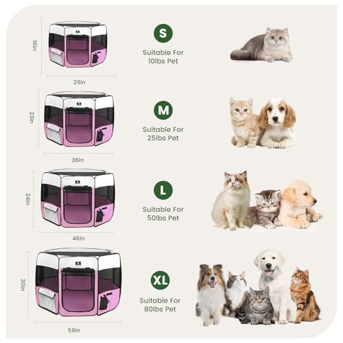 X-ZONE PET Dog Playpen Portable Pet Play Pens for Puppies, Cat, Rabbit, Chicks, Foldable Exercise Play Tent Kennel Crate, Indoor/Outdoor Travel Camping Pink Small