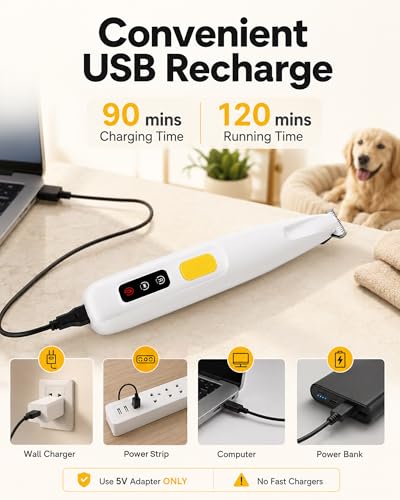 FURBONA Upgraded Dog Paw Trimmer with LED Light, 18 mm Widen Blade, 35 dB Low Noise, LED Display, Fully Waterproof, Rechargeable Clipper for Dogs Cats Trimming Paws, Eyes, Ears, Face, and Rump