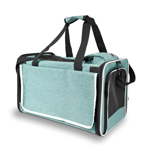 GAPZER Small Dog Carrier for Puppy Yorkshire Softshell Car Transport Chihuahua Carry Cage 18-inch Collapsible Doggie Vet Visit Crate Easy Load Roomy Pet Carrier Bag Kennel Dog Essentials Teal