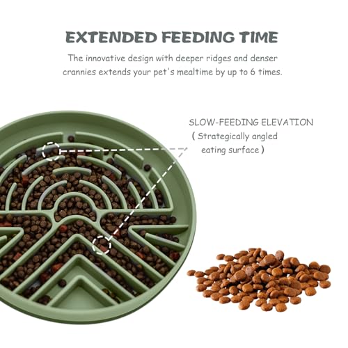 Lesipee Slow Feeder Dog Bowl for Large & Small Pets, Anti Choking Puzzle Dog Food Bowl with Non-Slip Base, Interactive Pet Slow Eating, Silicone Cat Feeder for Puppies & Cats(Grey Green)