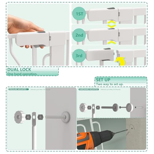 51" Extra Tall Cat Gate 30"-49.27" Wide, Auto Close, Pressure Mounted, for Cats & Small Dogs, Hallway, Stairs, Kitchen, Not Baby Gate,White