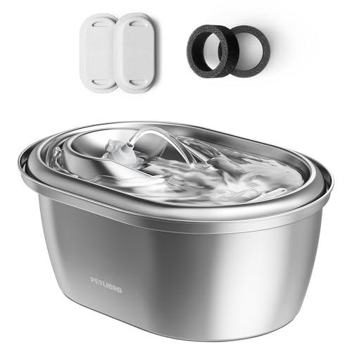 PETLIBRO Stainless Steel Cat Water Fountain, 101oz/3L Automatic Water Dispenser for Cats Indoor, Quiet Pet Water Dispenser with 2 Filters, Adjustable Flow Cat Fountain Also for Small Dogs