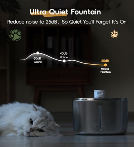 Cat Water Fountain Stainless Steel, 138fl.oz / 4.1L Cat Fountain, Pet Water Dispenser Cordless for Cats & Dogs Indoor