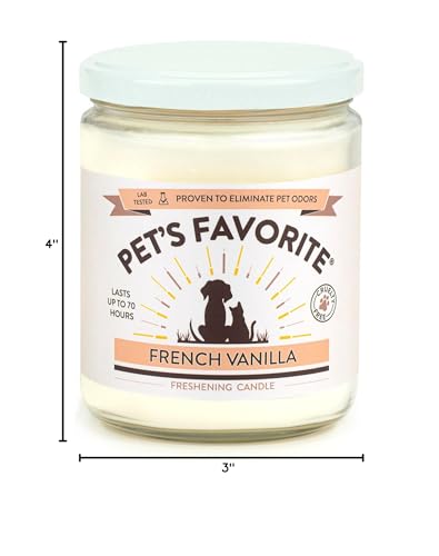 Pet's Favorite French Vanilla Candle for Pet Odor, Clean, Plant Based Air Freshener with a Natural Fiber Wick and 70 Hour Burn Time, Scented Pet Candle for Home