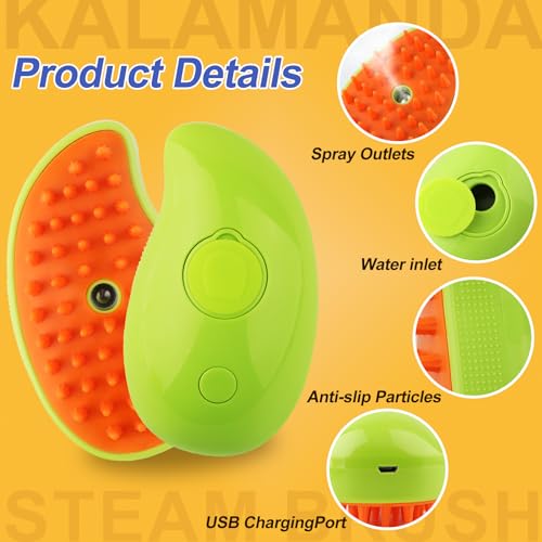 Cat Steam Brush, 3 In 1 Steamy Pet Brush, Silicone Massage Dog Hair Remover Comb, Spray Mist Grooming for Indoor Kittens (Mango Green)
