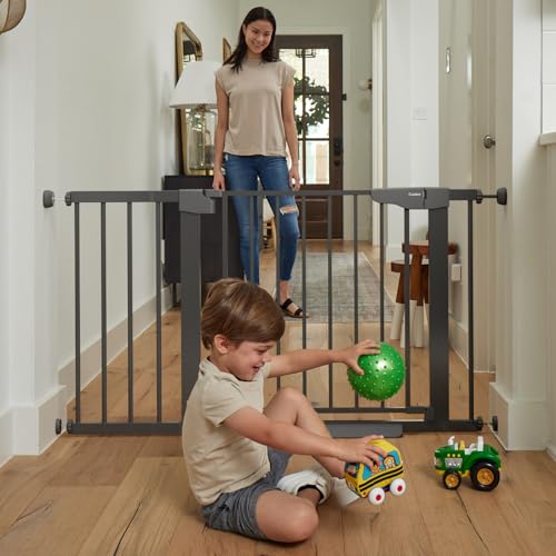 Cumbor 30-46" Baby Gate for Stairs, Mom's Choice Awards Winner-Auto Close Dog Gate for The House, Gifts for Mom, Easy Install Pressure Mounted Pet Gates for Doorways, Black