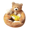 Cute Bear Hug Design Dog Cat Beds Plush Pet Beds Cuddler, Warm Soft Calming Dog Beds with Removable Washable Cover Non-Slip Bottom (Diameter 22 in, Khaki)