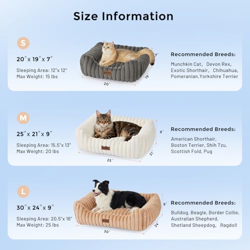 ZOMISIA Large Cat Beds - Orthopedic Dog Bed for Medium Dogs, Rectangle Pet Bed with Fluffy Removable Washable Cover, 25x21x9inches, Grey