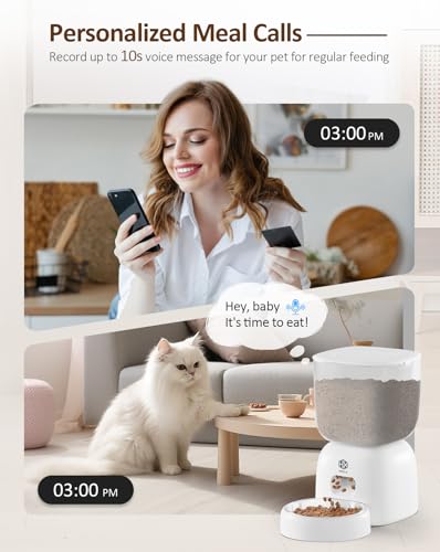 HX HECLX Automatic Cat Feeder with 3L Dry Cat Food Dispenser and 2L Water Fountain, Timed Dog Feeder with Portion Control and Daily Meals, Wire/Battery Automatic Feeders, White