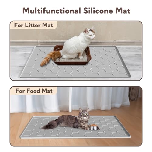 Garoopion Cat Litter Box Mat, Large 40" X 28" Litter Trapping Mat for Cats, Waterproof Silicone Pad for Floor, Gray