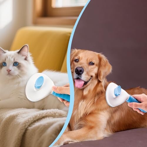 Depets Self Cleaning Slicker Brush, Dog Cat Bunny Pet Grooming Shedding Brush - Easy to Remove Loose Undercoat, Pet Massaging Tool Suitable for Pets with Long or Short Hair