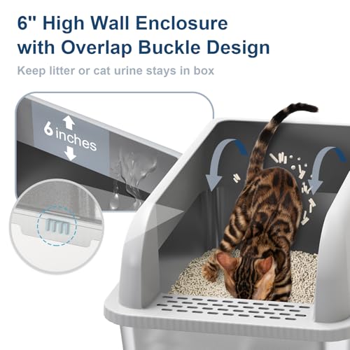 Extra Large Stainless Steel Litter Box with Lid, High Sides Enclosed Cat Litter Box for Big Cats & High Peeing, Anti-Leak & Odor Control Metal Litter Pan, Easy Clean Non-Stick Kitty Litter Box